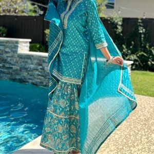 Cotton sharara in gorgeous turquoise